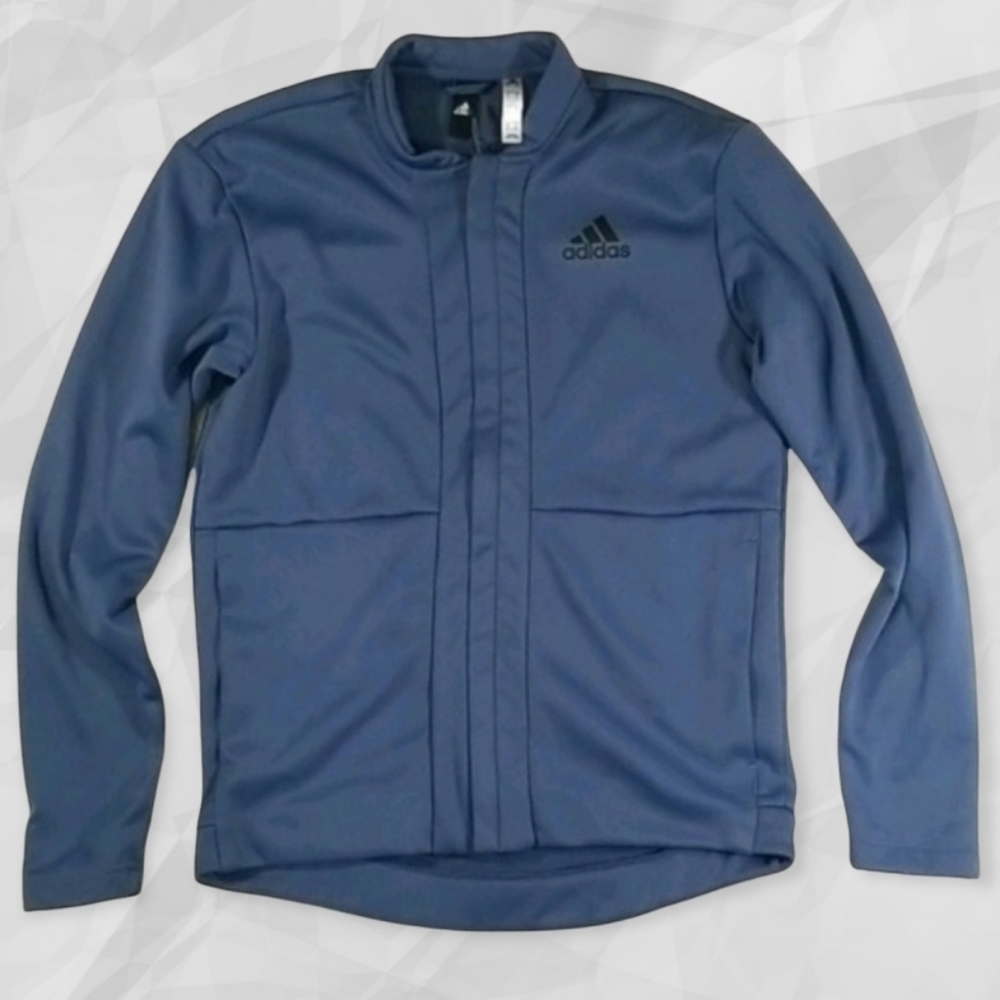 Adidas Blue Windbreaker with Stand-Up Collar and Full-Length Zipper